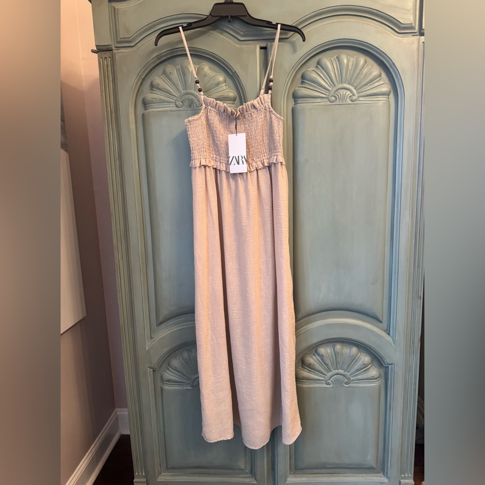 Zara Tan Smocked Dress